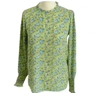Rachel Zoe Green Blue Chiffon
Ruffle Neck Floral Puff Sleeve Blouse Large‎